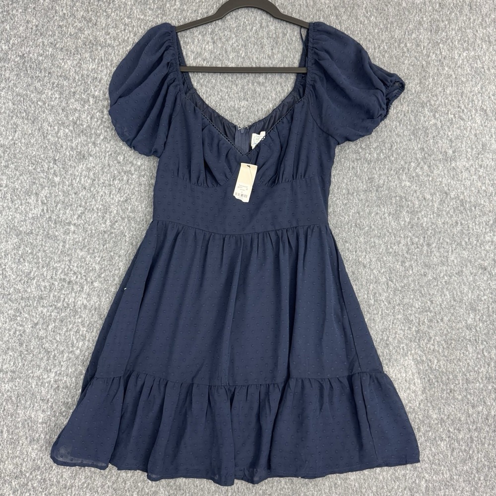 Francesca's Navy Swiss‎ Dot Puff Sleeve Mini Dress Women's Small NWT Cottagecore